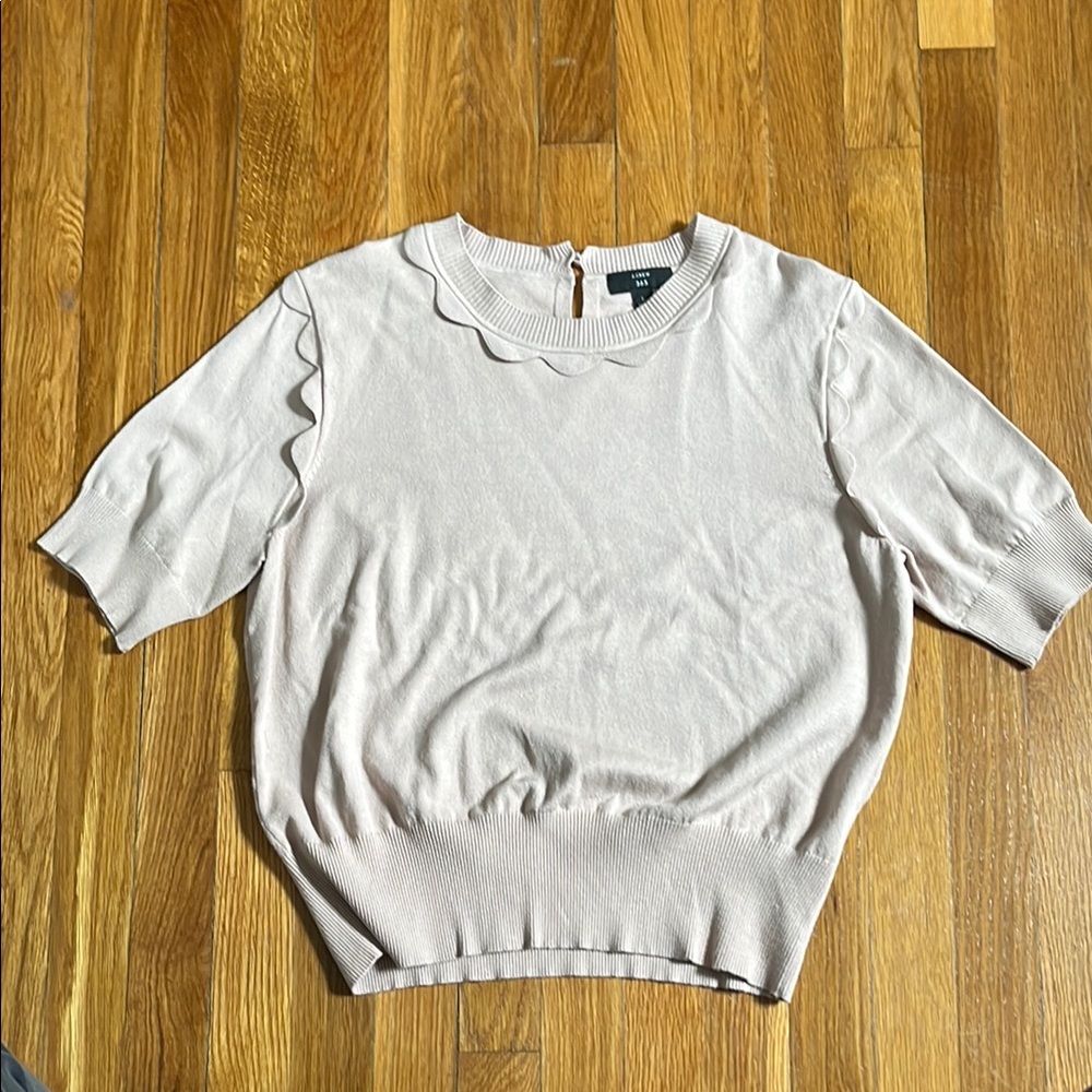 J.Crew Scalloped S/S Sweater blush L EUC